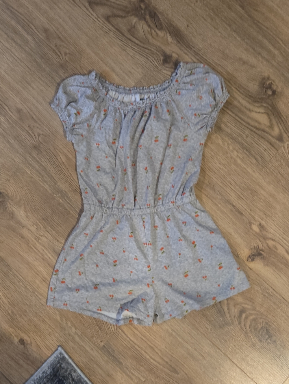 Gray  Knit Romper With Cherries Design